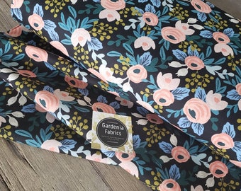 GARDEN PARTY - Rosa Black Unbleached CANVAS - Rifle Paper Co - Large floral Canvas fabric yardage