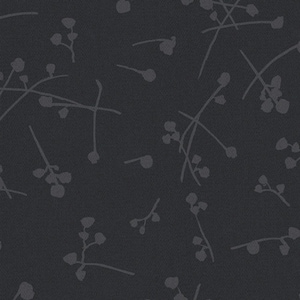 May include: A seamless pattern featuring a dark gray background with a repeating design of small gray floral sprigs.