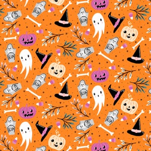By the Glow of the Moon Witching Hour Menacing Orange Halloween Cotton and Steel; new 100% cotton quilting fabric