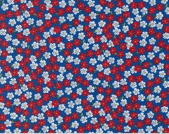 RED WHITE and BLOOM Patriotic Posies Midnight Blue Deb Strain 250th Birthday America Patriotic - 100% cotton quilting Fabric Moda Fabrics