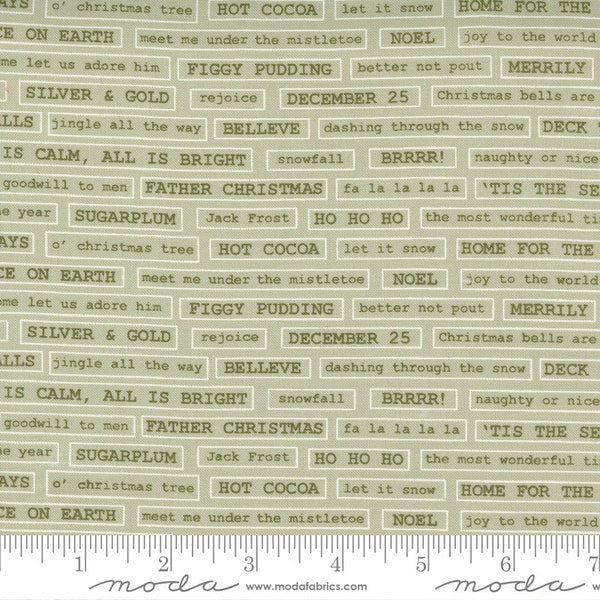 CHRISTMAS MORNING - Fa La La Blender Text Tonal - Sage - Lella Boutique - Christmas Fabric - cotton quilting fabric - Moda