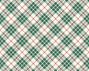 OLD FASHIONED CHRISTMAS Christmas Tartan Plaid Cream Green Christmas My Minds Eye 100% cotton quilting fabric; Riley Blake Designs