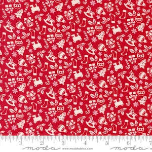 KITTY CHRISTMAS Toy Box Candy Cane Berry Red Urban Chiks Christmas Fabric 100% Cotton Quilting Fabric Yardage - Moda Fabrics