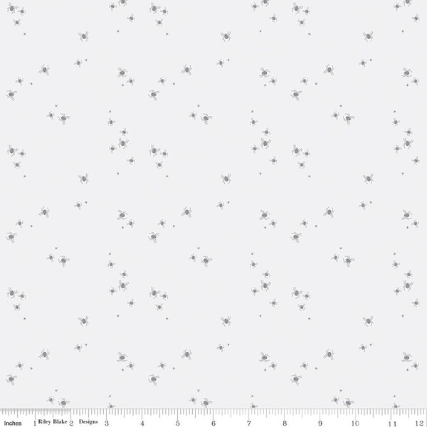 LITTLE WITCH Spider Dots Smoke Gray Jennifer Long Halloween 100% cotton quilting fabric yardage - Riley Blake Designs