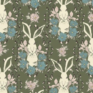 FOREST FLOOR - In The Thicket Dusk Gray Green Bunny - Bonnie Christine for Art Gallery Fabrics - cotton quilting fabric - FOR-47702