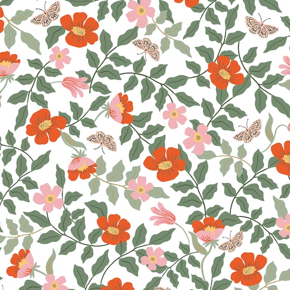 STRAWBERRY FIELDS - Primrose Ivory Floral RAYON - Rifle Paper Co - 100% Cotton Rayon fabric yardage - RP402-IV5R