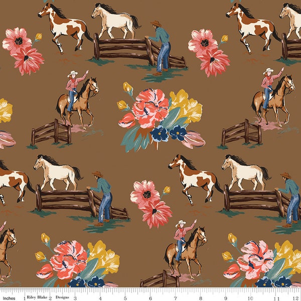 WILD ROSE Main Brown - RBD Designers - 100% cotton quilting fabric yardage - Riley Blake Designs