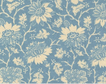LA VIE BOHEME - Carmen Floral Reproduction Damask Jacobean Antique - French Blue - French General - 100% cotton Quilting Fabric - Moda