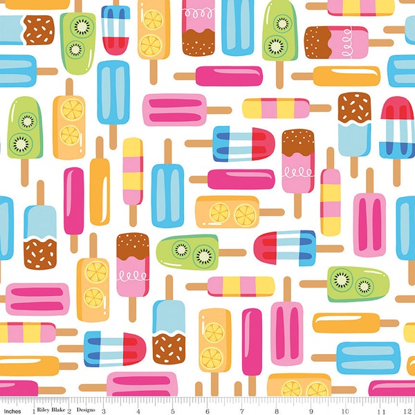 RAINBOW FRUIT Popsicle's Main White - Riley Blake Designs - 100% cotton quilting fabric