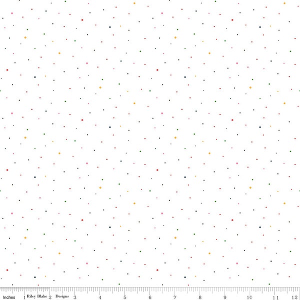DAPPLE DOT - White Rainbow - Scattered Pin Dots - Rainbow - 100% Cotton Quilting Fabric - Riley Blake Designs