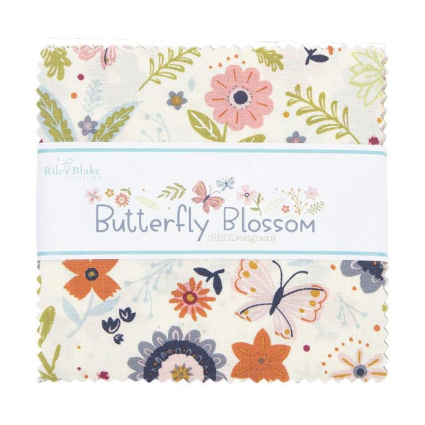 BUTTERFLY BLOSSOMS - 5" x 5" Charm Pack - Stacker - The RBD Designers - 100% cotton quilting fabric Stacker - Riley Blake Designs