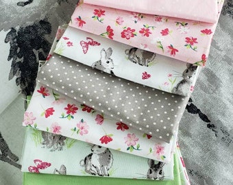 PRETTY BUNNY 9 Fat Quarter bundle & OPTIONAL panel - 100% cotton quilting fabric - Riley Blake Designs