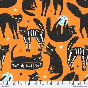 SPELLBOUND -  Nine Lives - Orange - Glow in the Dark - Maude Asbury - Halloween - 100% cotton quilting fabric yardage - Free Spirit