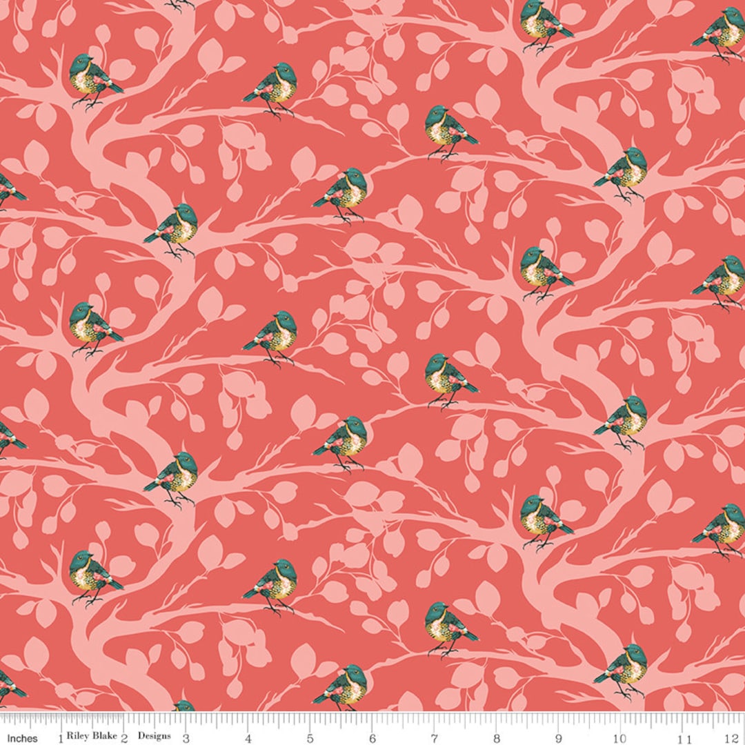 Colett Design PORCH SWING Birds Branches Coral Ashley Collett Design - 100% Cotton ...