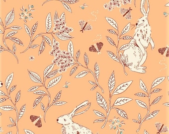 MERRIWETHER - Cottontail Playful Peach Bunny - AGF Studios - 205 Thread Count - 100% cotton quilting fabric yardage - Art Gallery Fabrics