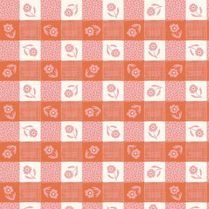 HAPPY HOMESTEAD Gingham (printed) Pink Orange Samantha Johnson 100% Organic cotton quilting fabric Cloud 9 Fabrics