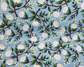 Wildwood Peonies Dusty Blue; Rifle Paper Co Cotton quilting fabric