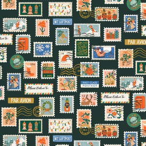 HOLIDAY CLASSICS II - Holiday Stamps - Evergreen Metallic - Christmas - Rifle Paper Co - 100% cotton quilting fabric - yardage
