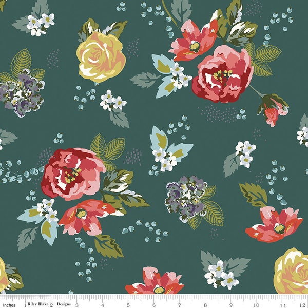 BELLISSIMO GARDENS Main Jade - My Minds Eye - 100% cotton quilting fabric yardage - Riley Blake Designs