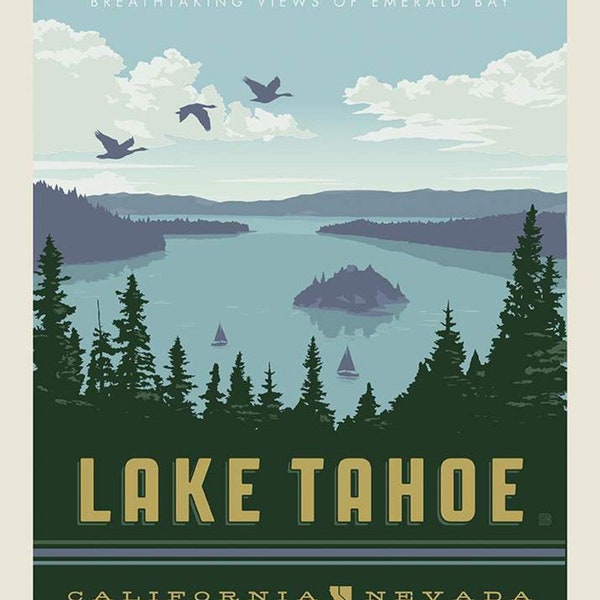 DESTINATIONS - Lake Tahoe - California - Poster Fabric Panel - 36" x 42" - cotton quilting fabric - Riley Blake Designs