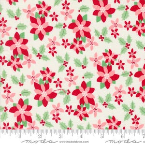 KITTY CHRISTMAS Poinsettia Floral Snow Urban Chiks Christmas Fabric 100% Cotton Quilting Fabric Yardage - Moda Fabrics