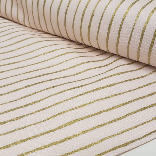 Dream World - Pale Pink Stripes Gold Metallic- Emily Winfield Martin - Riley Blake Designs new 100% cotton quilting fabric C9085