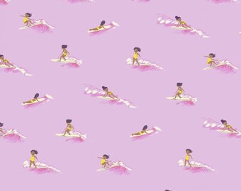 MALIBU - Tiny Surfers - Pink - Heather Ross - new 100% cotton quilting fabric - Windham Fabrics