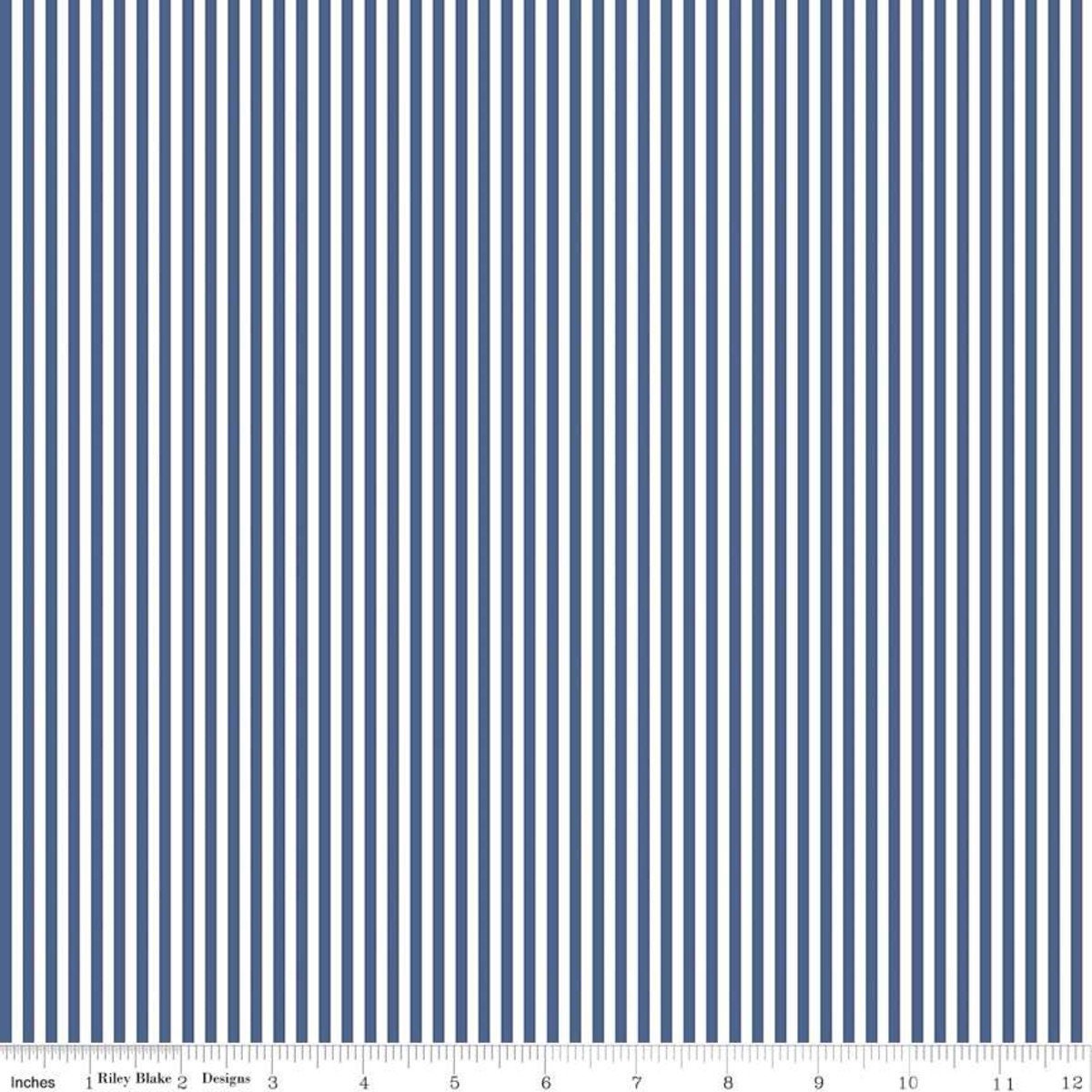 STRIPES Denim Blue 1/8 Inch Stripe on White by Riley Blake New 100