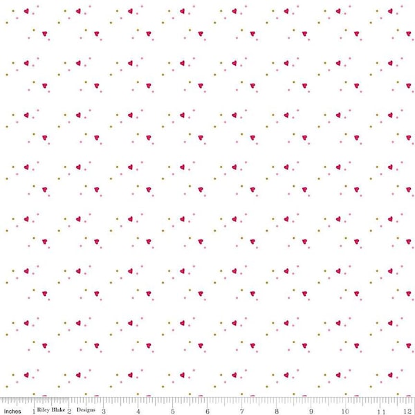 MINT FOR YOU - Sprinkle Hearts - White - Gold Sparkle - Valentines day - Melissa Mortenson - cotton quilting fabric, Riley Blake
