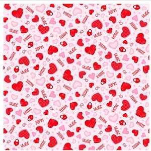 GNOMIE LOVE - Tossed Hearts and Words - Multi - Shelly Comiskey - Henry Glass - new cotton quilting fabric - Valentines Fabric