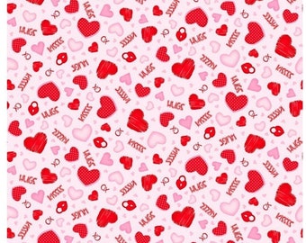 GNOMIE LOVE - Tossed Hearts and Words - Multi - Shelly Comiskey - Henry Glass - new cotton quilting fabric - Valentines Fabric