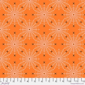 SCAREDY CAT - Spiderweb - Orange - Halloween - Rachel Hauer - 100% cotton quilting fabric yardage - Free Spirit Fabric