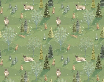 SANTA'S TREE FARM Woodland Green Lisa Audit Christmas 100% cotton quilting fabric; Riley Blake Designs
