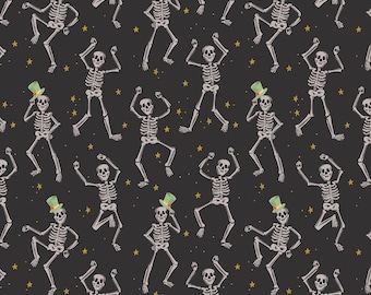 HALLOWEEN Skeletons Metallic Black Rifle Paper Co Halloween Fabric 100% cotton quilting fabric yardage