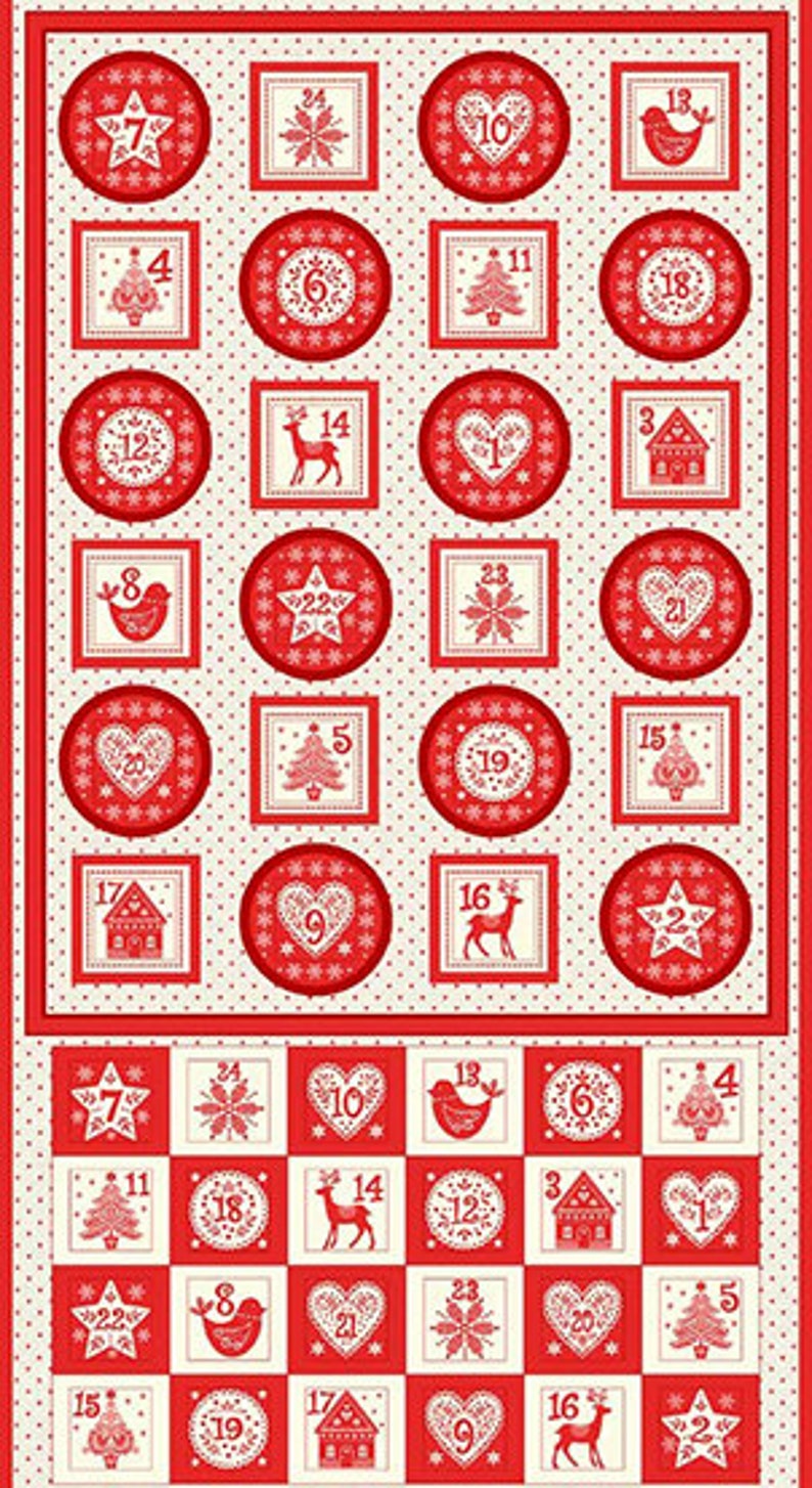 Multi SCANDI CHRISTMAS 2018 Makower UK Andover Fabrics 100 /% Cotton quilting fabric Panel Scandi Advent Calendar Panel