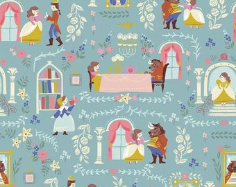 BEAUTY & THE BEAST - Blue Main Beauty and The Beast - Jill Howarth - 100% cotton quilting fabric - Riley Blake Designs