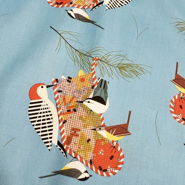 WINTER WONDERLAND - Charley Harper - Backyard Birds - Birch Organic Cotton Poplin Fabric 100% organic CH129