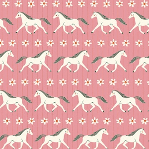 HAPPY HOMESTEAD Howdy Horses Pink Samantha Johnson 100% Organic cotton quilting fabric Cloud 9 Fabrics