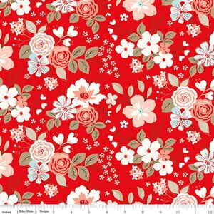 You and Me Main Floral Red Valentines day - Sandy Gervais - cotton quilting fabric - Riley Blake Designs