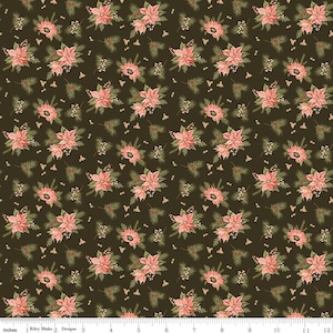 GLISTEN Floral Mocha Christmas Sandy Gervais 100% cotton quilting fabric; Riley Blake Designs