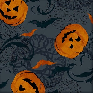 MIDNIGHT HAUNT - Pumpkin Scroll - Slate - Charcoal Gray - Halloween - Andover Fabrics - 100% cotton Quilting Fabric