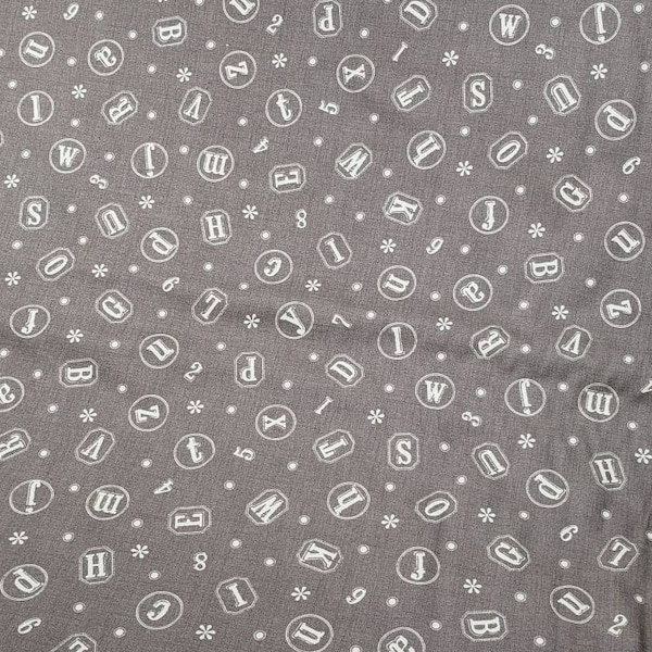 French General Petite Odile Stone Alphabet cotton quilting fabric sold by the half yard