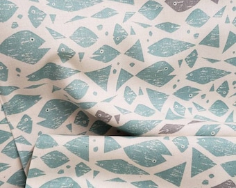 BY THE SEASIDE - Happy Fish - Aqua Natural - Loes Vanoosten - Cotton and Steel - 100% cotton quilting fabric yardage