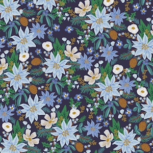 HOLIDAY CLASSICS II - Poinsettia Bouquet - Navy Metallic - Christmas - Rifle Paper Co - 100% cotton quilting fabric - yardage