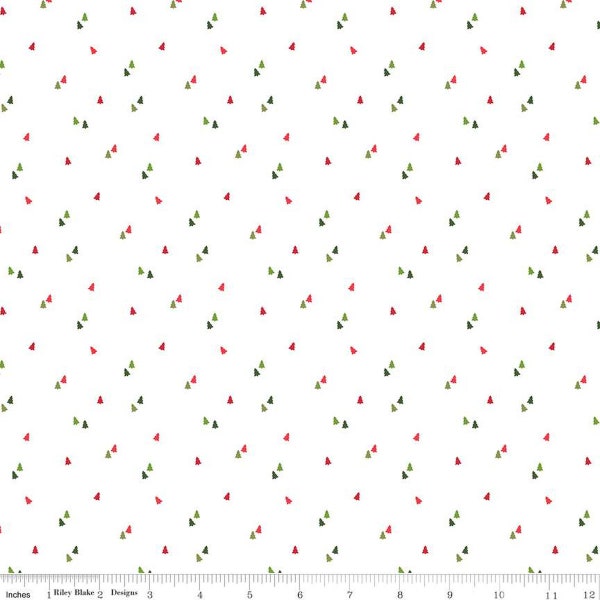 SEASONAL BASICS Christmas Trees - White - Low Volume - 100% cotton quilting fabric yardage - Riley Blake Designs