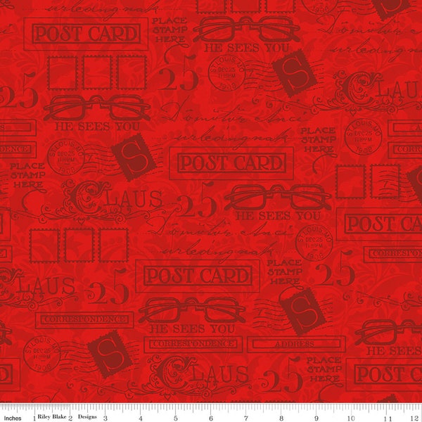 NICHOLAS - Greetings - Red - Red Tonal Text - J Wecker Frisch - Riley Blake Designs; Christmas Fabric - 100% cotton quilting fabric