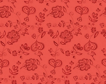 BE MINE VALENTINE Hearts and Flowers Red J Wecker Frisch Valentines Day cotton quilting fabric - Riley Blake Designs