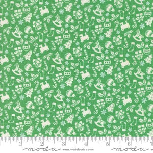 KITTY CHRISTMAS Toy Box Candy Cane Holly Green Urban Chiks Christmas Fabric 100% Cotton Quilting Fabric Yardage - Moda Fabrics