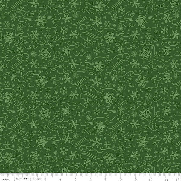The MAGIC OF CHRISTMAS Snowflakes Green - Christmas - Lori Whitlock - 100% cotton quilting fabric; Riley Blake Designs