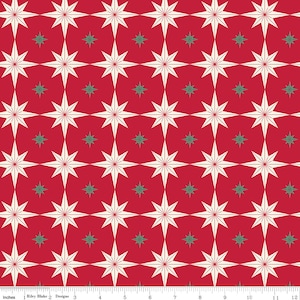 MERRY LITTLE CHRISTMAS Starbursts Red My Minds Eye - 100% cotton quilting fabric; Riley Blake Designs